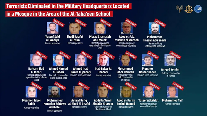 IDF: 19 senior terrorists killed and named in today's attack in Gaza school