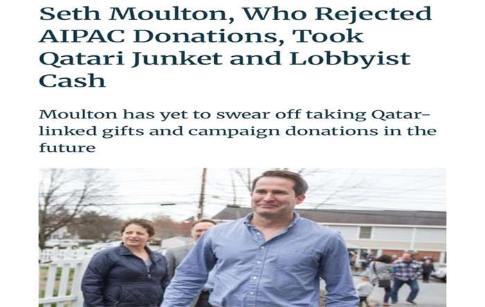 DEM Rep. Moulton publicly shuns AIPAC money - secretly takes Qatari cash!
